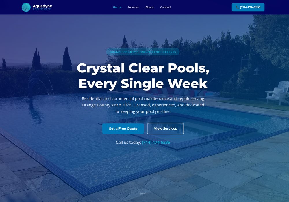 Aquadyne Pool Service website