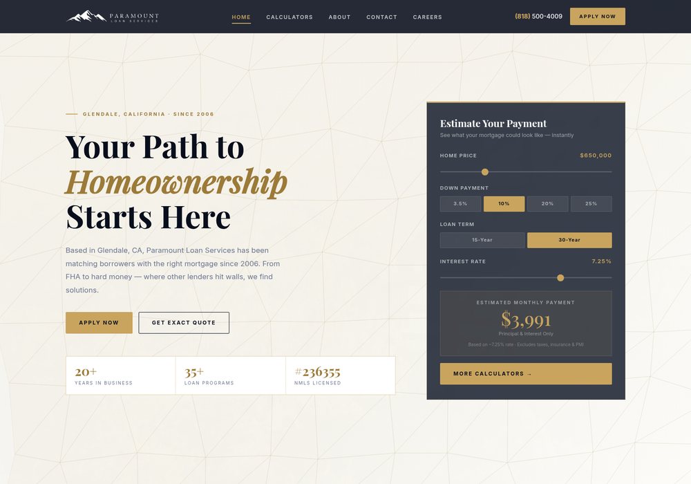 Paramount Loan Services website